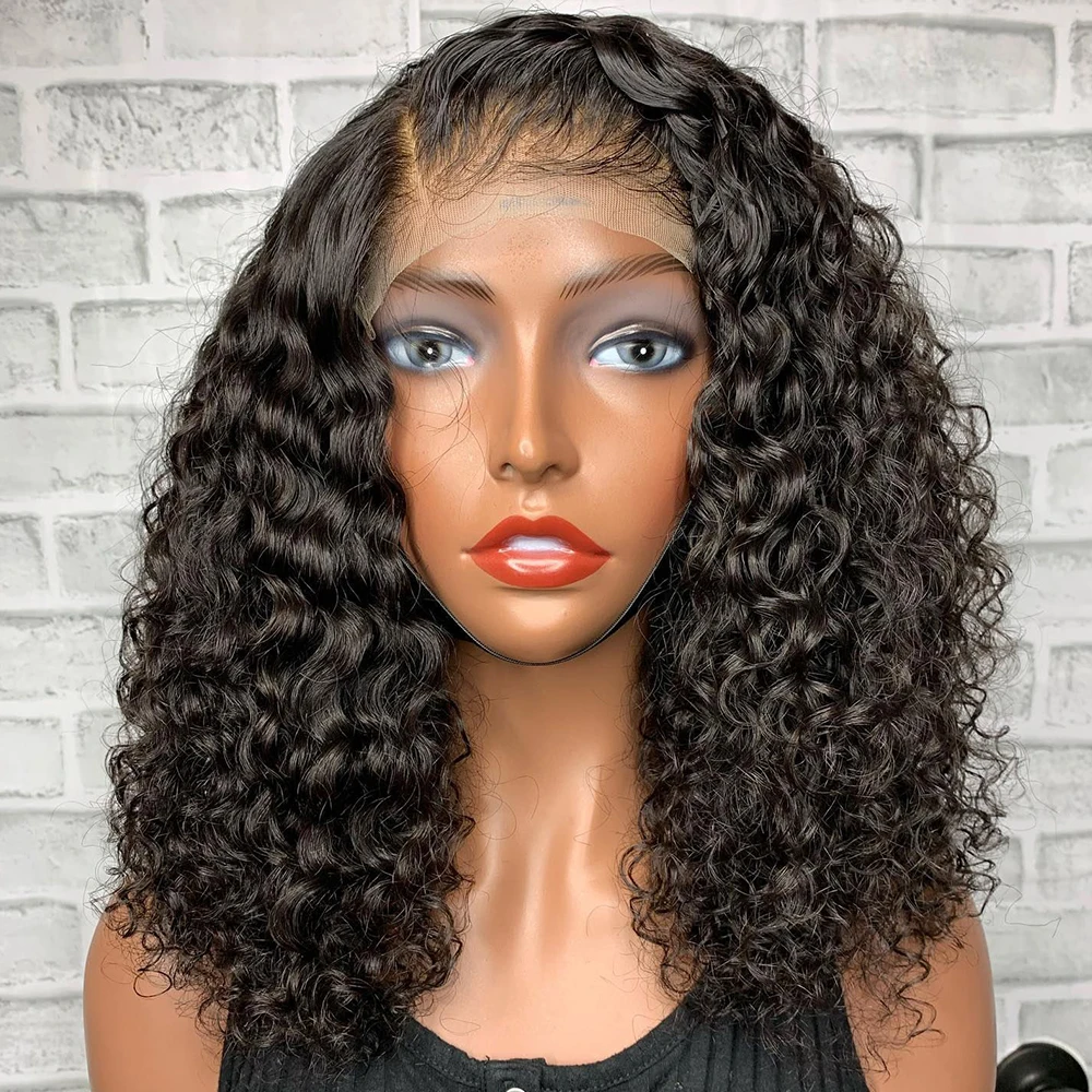 

Короткий кудрявый парик-боб 13x6 с глубокой волной, фронтальный парик с кружевной основой 7x5, безклеевой, 100% натуральные волосы, плотность 250, 12-14 дюймов, для женщин