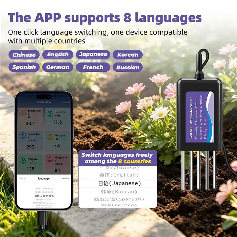 ABDJ-Garden Farm Soil Monitor 8-In-1 USB Sensor Tester For Android Phones Measures PH EC Humidity Temp Fertility Detector Detect