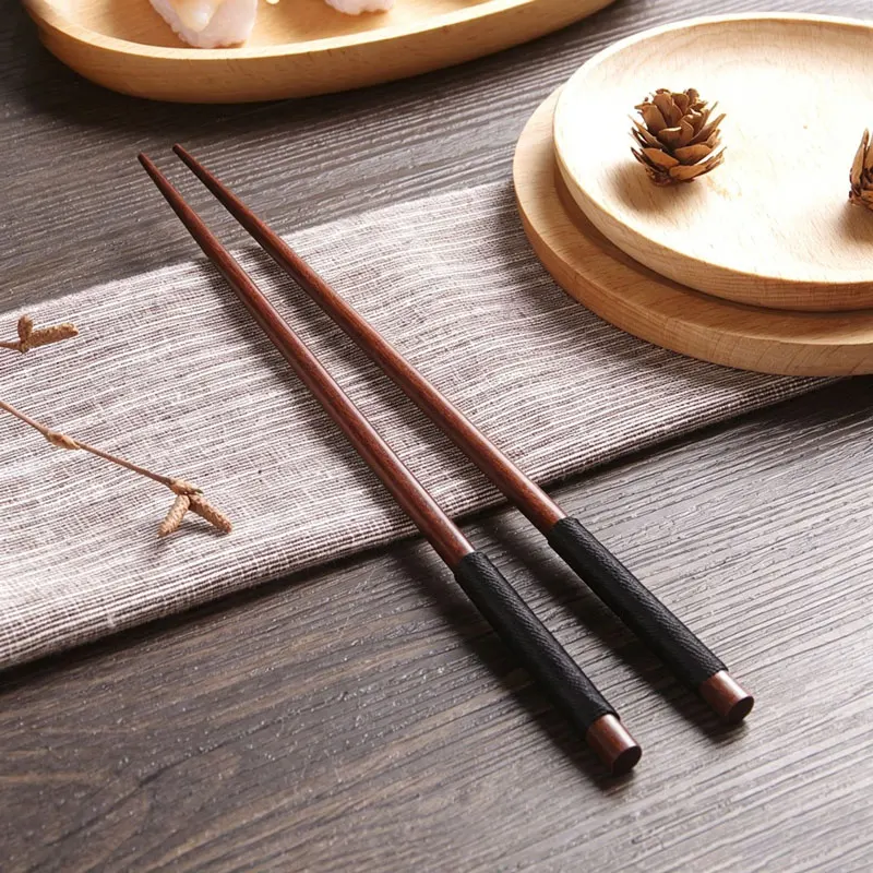 4 Pairs of Handmade Japanese Natural Chestnut Wood Sushi Chopsticks Reusable Chopstick Set Value Gift Sushi Chinese Food Tie
