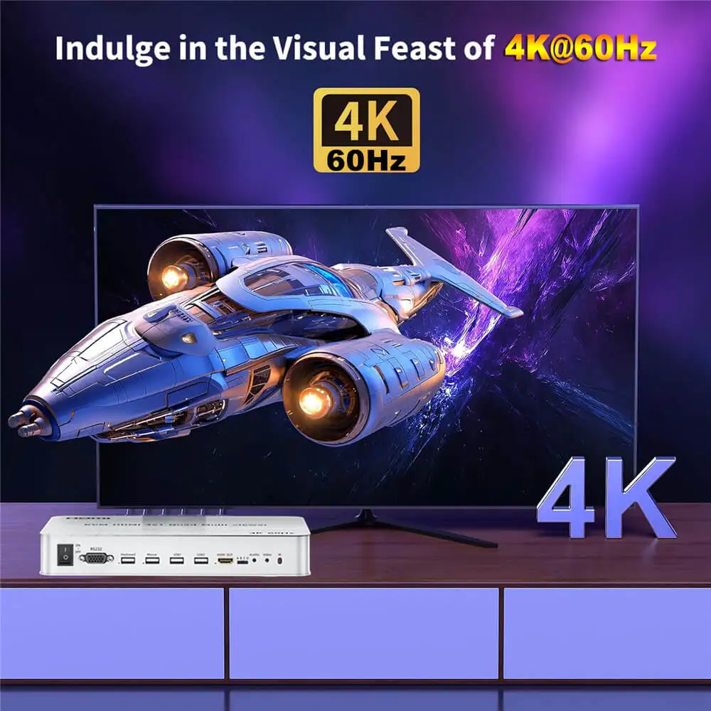 Navceker 4K 60 هرتز HDMI KVM Switch 4x1 Quad Multi Viewer 4 in 1 Out KVM HDMI شاشة متعددة المشاهد لـ 4 قطع مشاركة لوحة مفاتيح الماوس #5