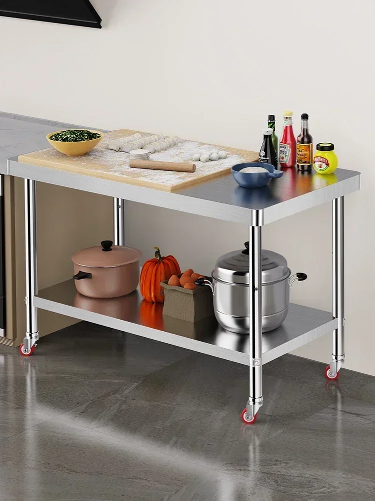 cross-border Stainless Steel Workbench With Wheels Kitchen Slicer Chopping Board Table Console