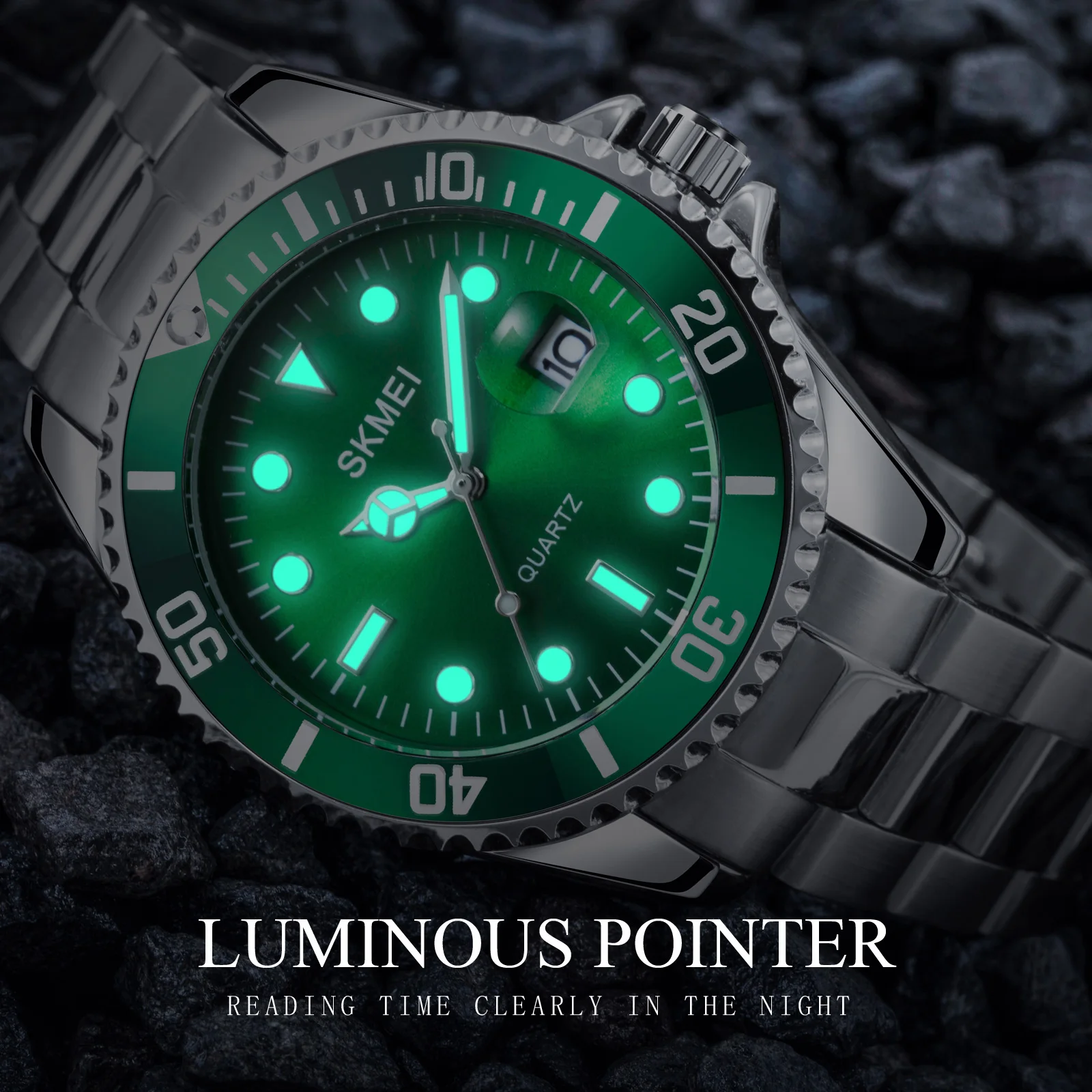 SKMEI Luxury Green Water Ghost Watch Multifunctional Glow Time Mark Water Drop Calendar Waterproof Men's Кварцевые часы 1779