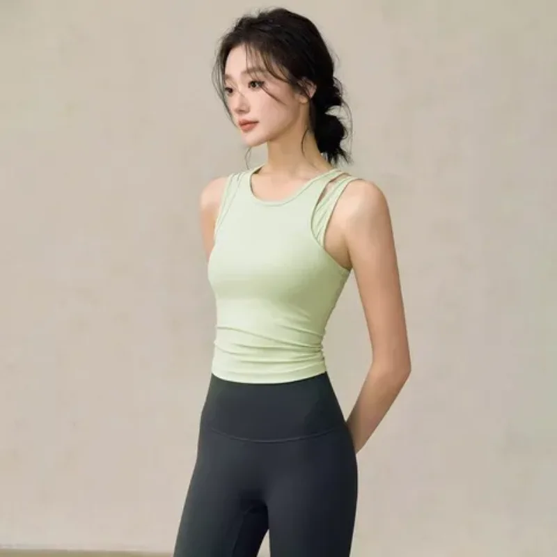 Women's Double Strap Racerback Tank Top Slim Fit Sleeveless Yoga Gym Sports Top Casual Daily Wear