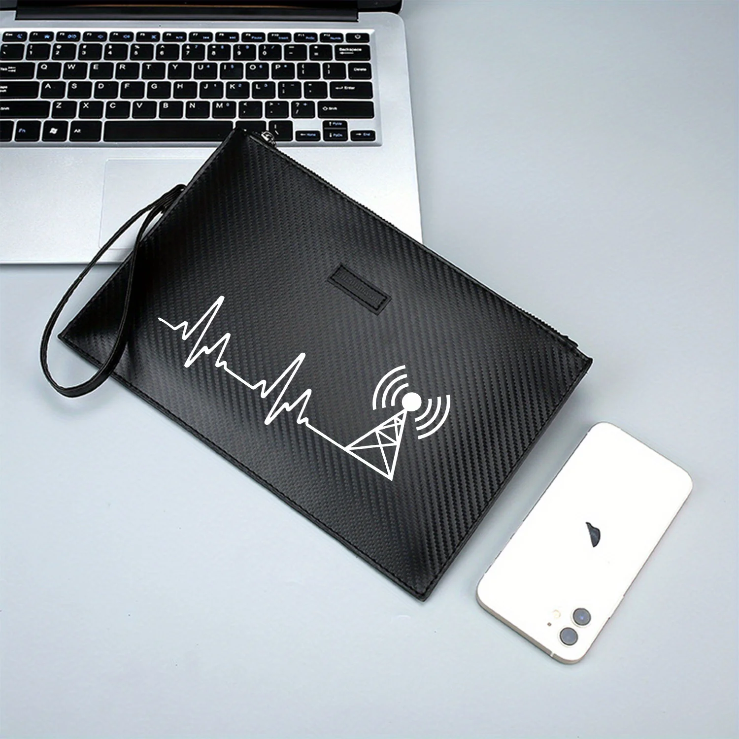 حقيبة يد رجالية من البولي يوريثان مطبوعة على شكل برج موجة الإشارة وراديو نبضات القلب أنيقة وعملية للحمل اليومي