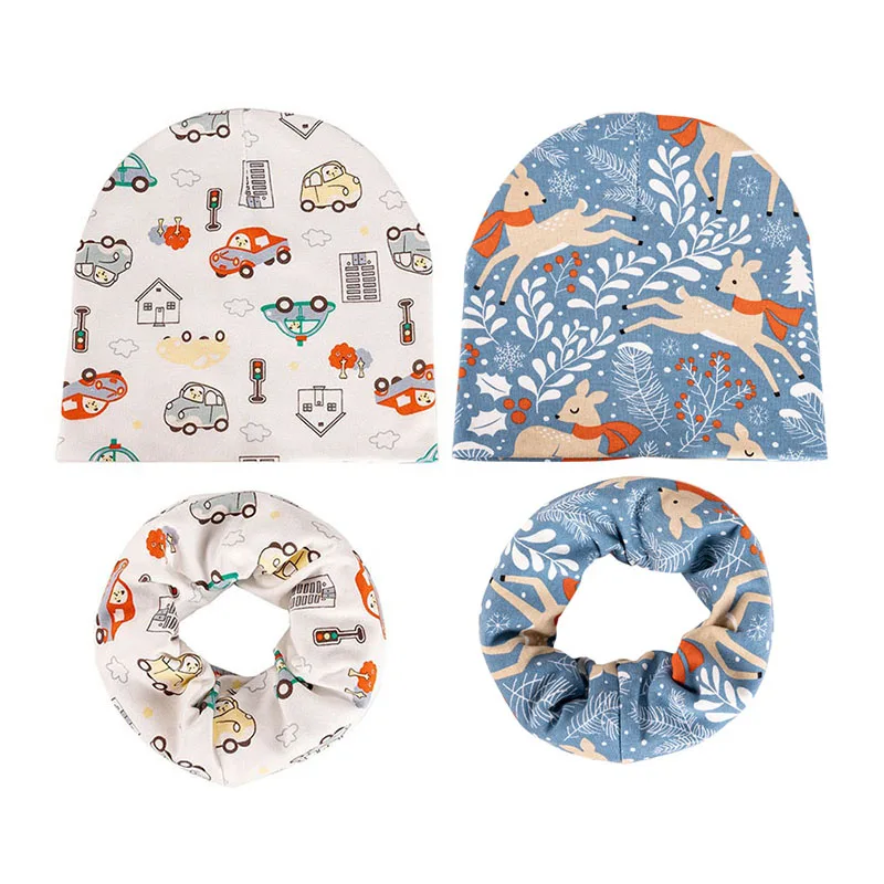 Autumn Winter Baby Scarf Hat Set for Boys and Girl Cartoon Car Deer Baby Boy Hat Kids Beanies Children Cap Warm Infant Hats