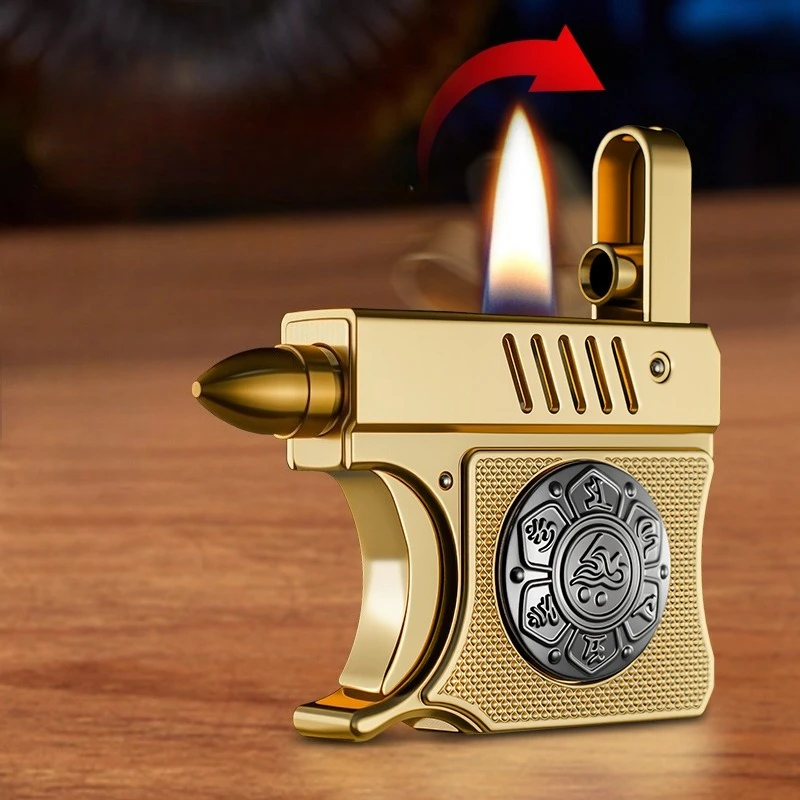 

Metal Classic Retro Grinding Wheel Catapult Lighter Gyro Decompression Open Flame Outdoor Lighter Personalized Men's Small Gift