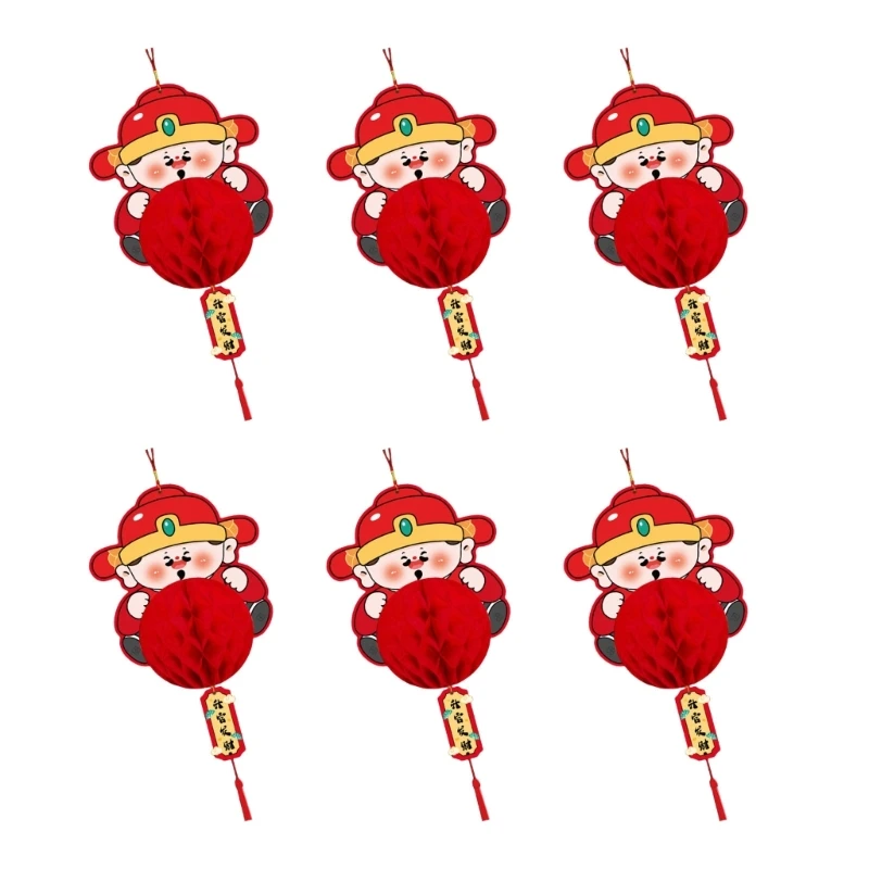 6pcs Paper Lanterns Hanging Decoration for New Year Spring Festival and Weddings