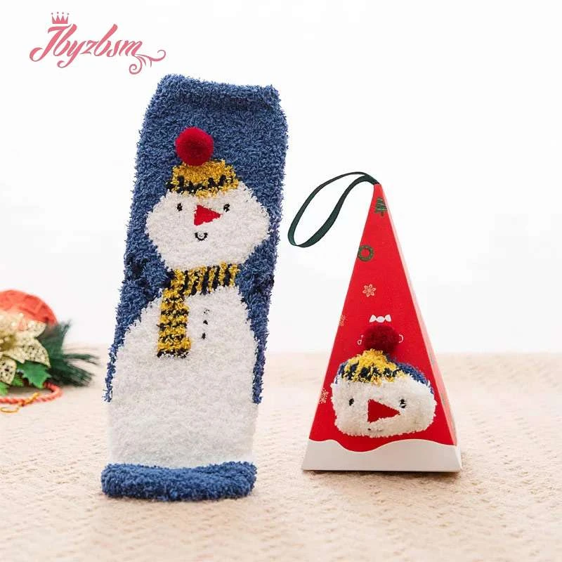 Christmas Gift Socks Women Box Cute Thermal Fluffy Fuzzy Soft Velvet Thermo Sleep Sock Deer Thick Warm Winter New Year Socks