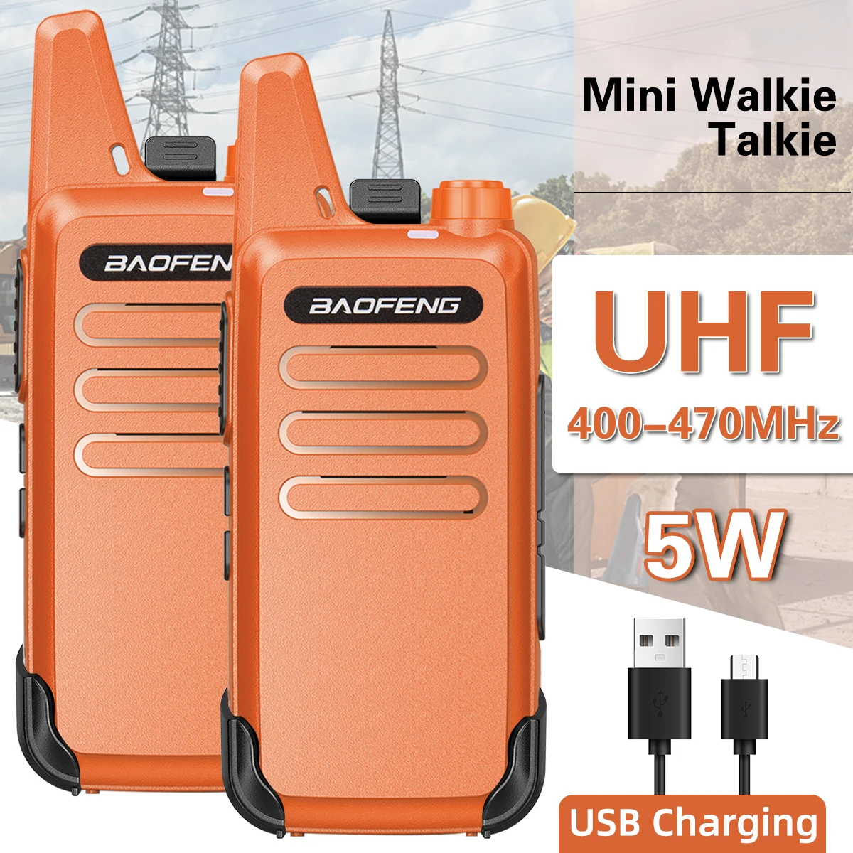 1/2pcs Baofeng BF-T20 Mini Walkie Talkie Portable UHF 400-470MHz USB Charging Handheld Two Way Radio For BF-C9 BF-888S Hunting