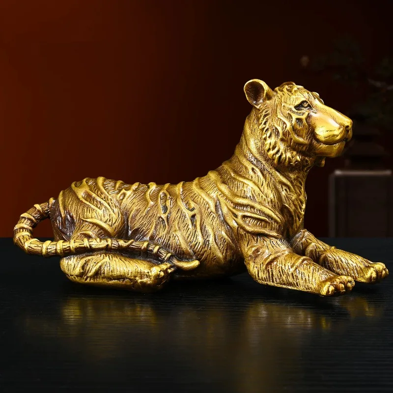 Feng Shui Copper Tiger Wealth Attracting Zodiac Animal Ornament for Home Office Desk