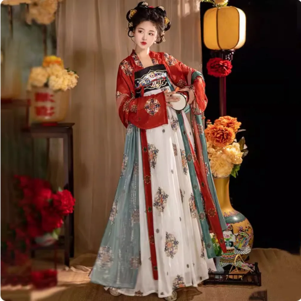 

Vintage Party Fairy Dress Print Ethnic Style Stage Hanfu Dress Cosplay Costumes Traditional Chinese Clothing for Women Clothes
