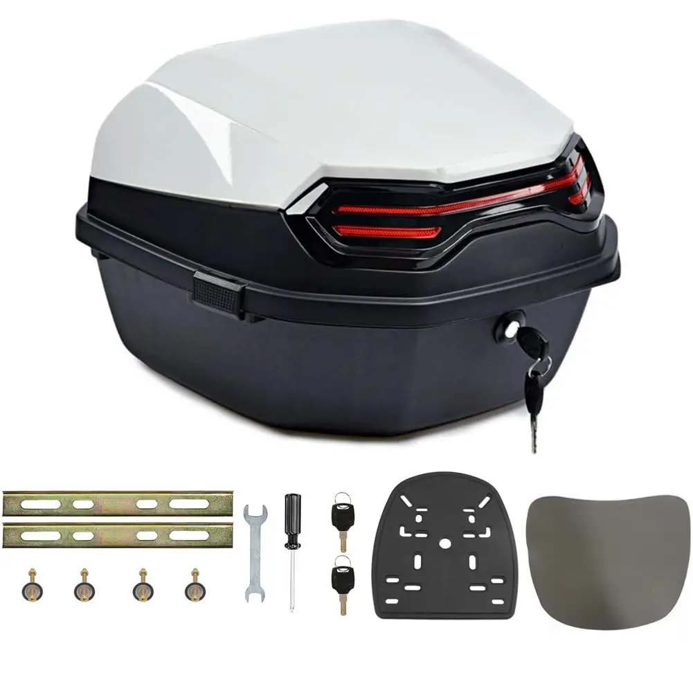 

Багажник мотоцикла 35л, универсальный верхний чехол, водонепроницаемый шлем, пластиковый ящик для хранения багажа с мягкой спинкой, запираемый мото