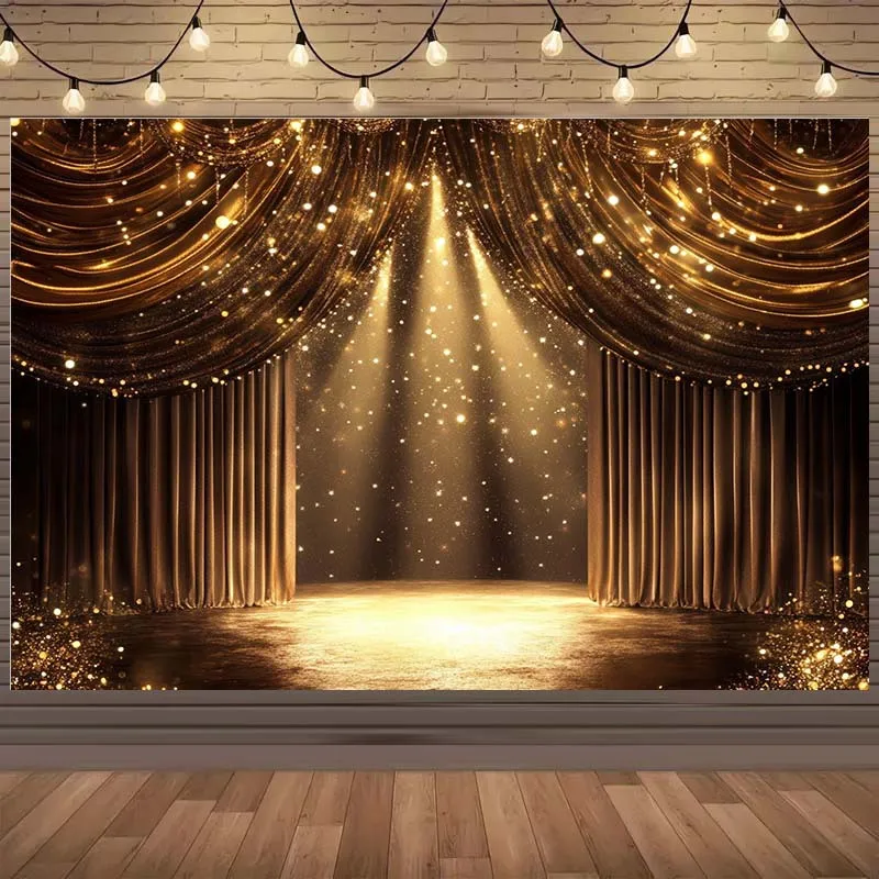 1-teiliger brillanter goldener Vorhang-Bühnenhintergrundstoff – Feiern, Partys und Veranstaltungen! Partybanner, mehrere Größen