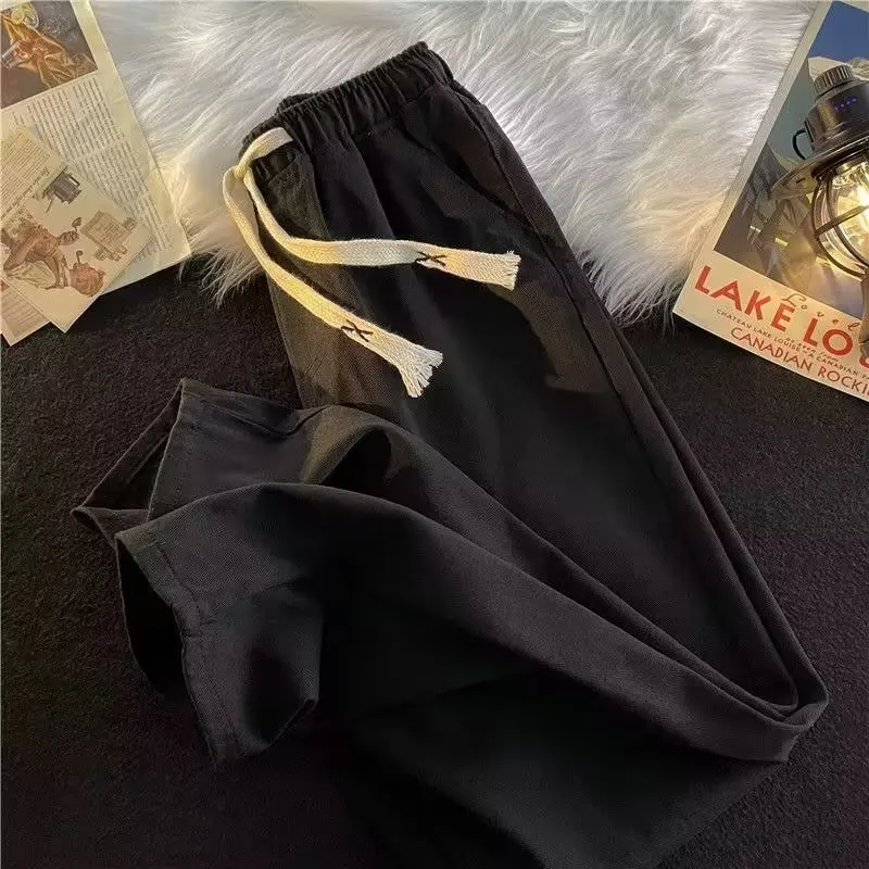 Jeans casual a gamba larga da uomo Dstring elastico in vita Pantaloni larghi a gamba dritta da strada Pantaloni lunghi comodi e alla moda