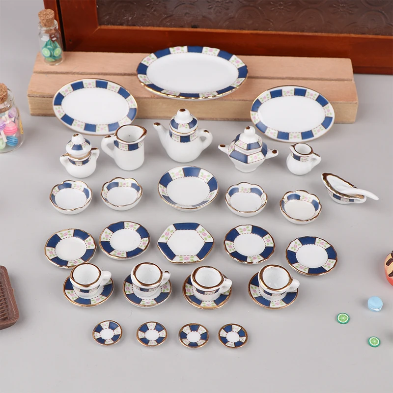 40 Stuks 1/12 Poppenhuis Mini Keramiek Koffie Thee Set Servies Kit Poppenhuis Keuken Decoratie Poppenhuis Speelgoed Fantasiespel Speelgoed