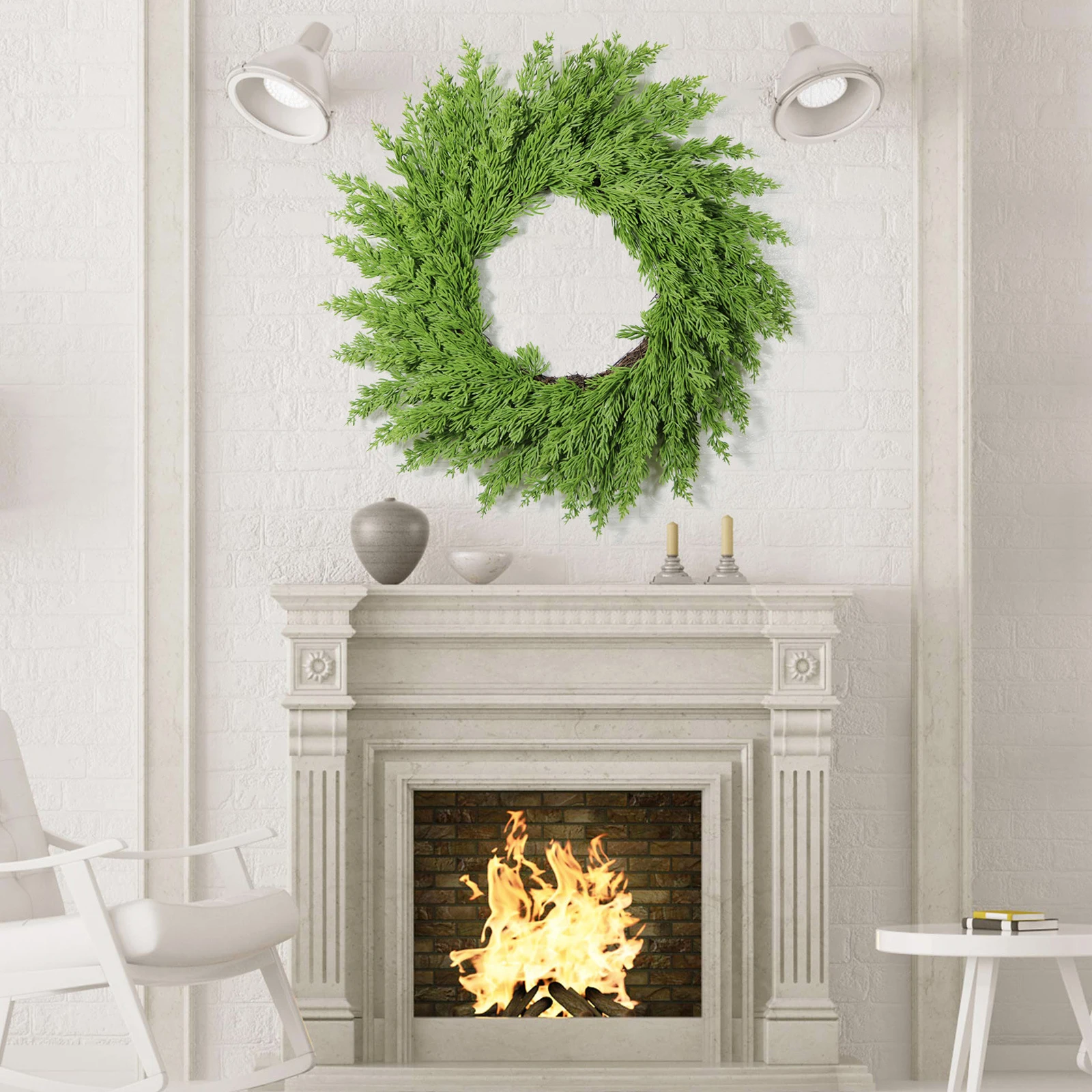 

19.7 Inch Pine Wreath for Front Door PE Rattan Artificial Xmas Wreath for Wall Window Porch Indoor Outdoor Decor Green Wreath
