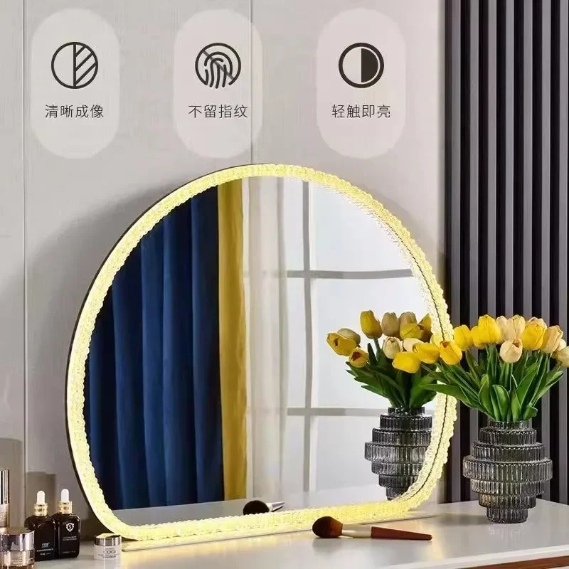 DSA makeup mirror semi-round acrylic crystal vanity mirror with lamp luminous fill light luxury desktop mirror