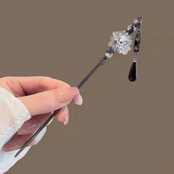 Temperament Hair Stick Ink Flower Metal Tassel Hairpin Forks for Women Fringe Hair Clasp Girl New Chinese Hanfu Headwear
