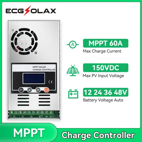 ECGSOLAX 태양광 충전 컨트롤러, 배터리 충전 레귤레이터, 60A 태양광 컨트롤러, LCD 디스플레이, 최대 PV 150VDC 입력, 48V, 36V, 24V, 12V Best5