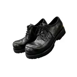 2025 New Men's Thick-soled Heightening Black Lace-up Round Head Horse Leather Made Old Derby Shoes
