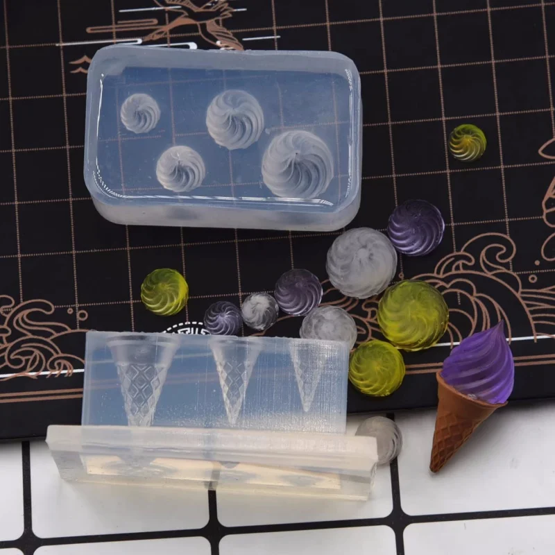 Miniature Rotating Cream Flower/cone Silicone Mold Clay UV Glue DIY Food Toy Mini Ice Cream Mold Polymer Clay Tool
