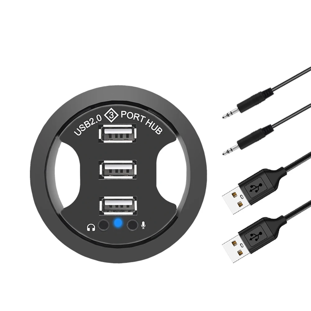 

New USB Hub USB 2.0 Desktop Grommet USB 2.0 Hub Audio Desk Mount Adapter 3 Port Mount in Desk Multi USB 2.0 Ports