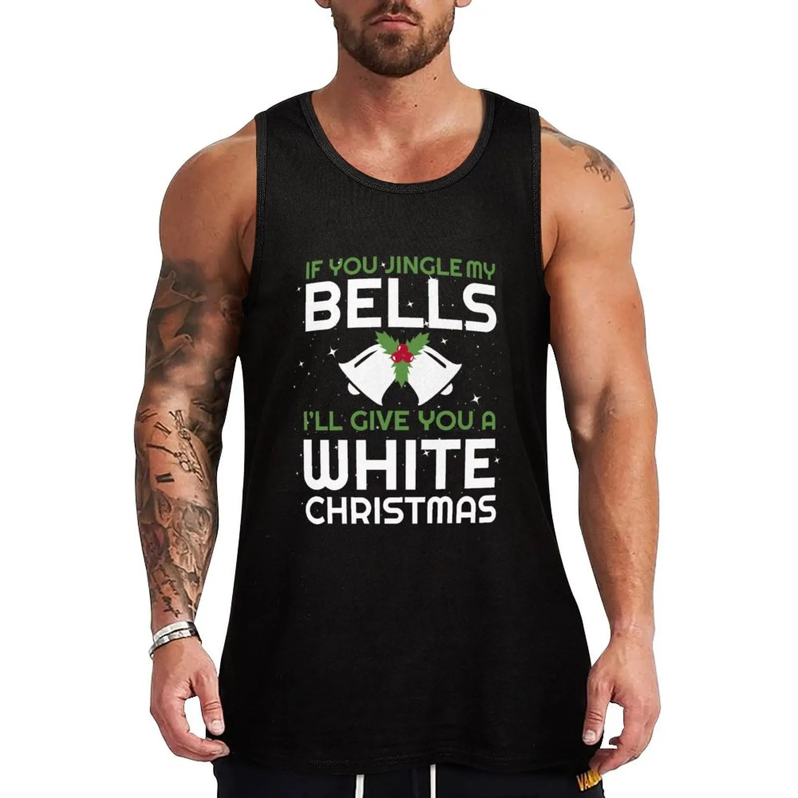 

Mens If You Jingle My Bell I'll Give You A White Christmas Tank Top Relaxed Casual Tank Top Lightweight Summer Sleeveless