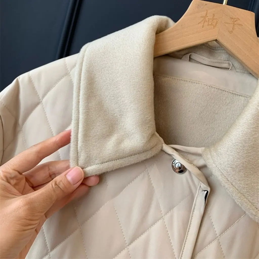 

Smallpox Cotton-Padded Jacket Rhomboid Quilted Double-Sided Wool Collar 2W Cabinet Fashionable Women's Winter Coat