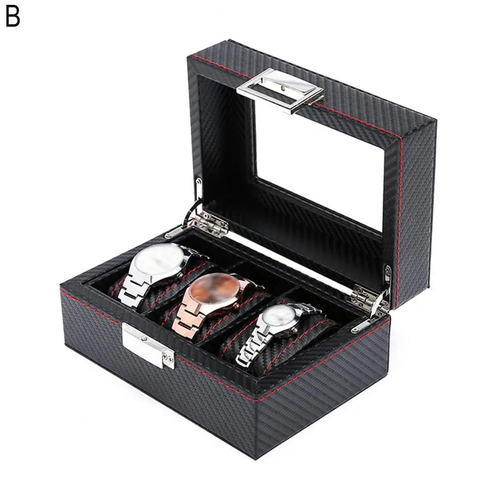 Watch Display Case with Soft Pillows Elegant Watch Organizer Box with Glass Lid Faux Leather Display Case for Men Women