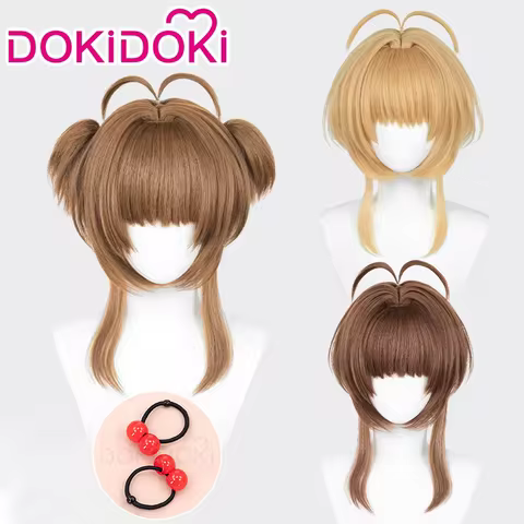 IN STOCK Kinomoto Sakura Wig Anime Card Captor Sakura DokiDoki Sakura Cosplay Headdress Women Cute Brown Short Hair Free Wig Cap
