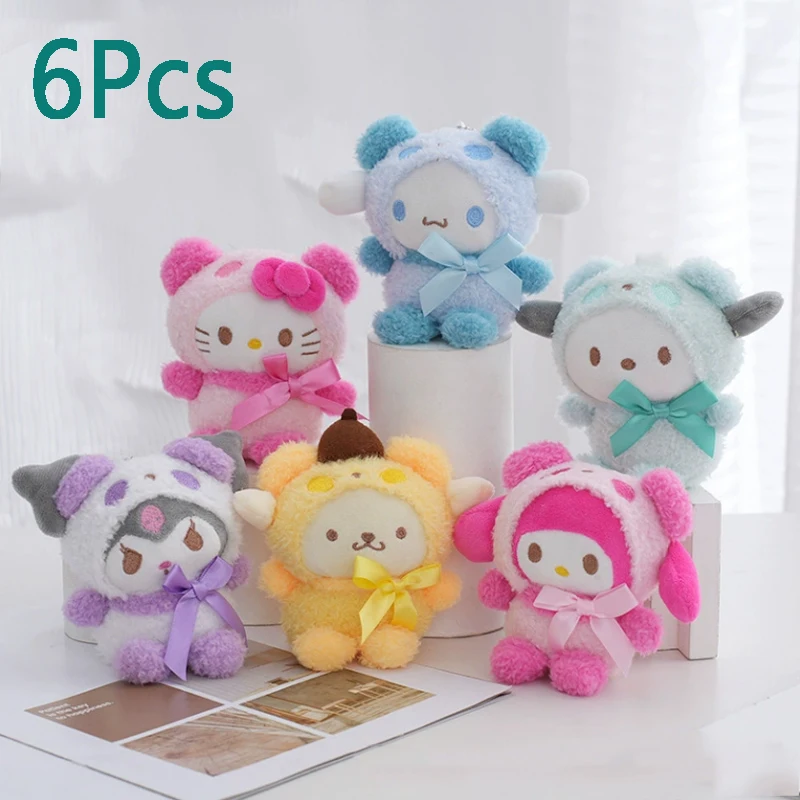

@6pcs Keychain Plush Anime Kuromi Doll Keyring Hello Kitty Plushie Cinnamoroll KeyChains Bag Pendant Toy Gift for Girls