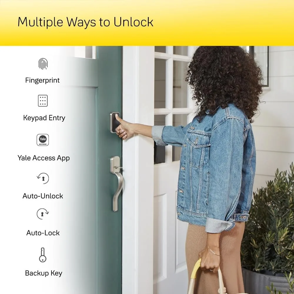 Assure Lock 2 pêne dormant tactile, serrure de porte d'entrée intelligente sans clé en daim noir avec clavier connecté Bluetooth et numérisation d'empreintes digitales