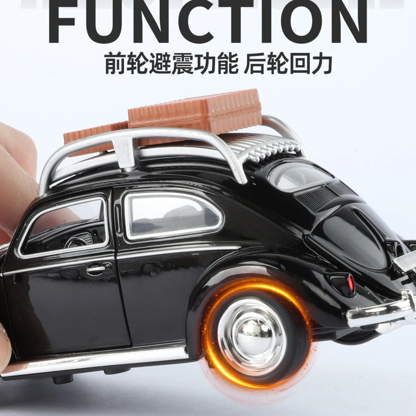 1:32 1955 Beetle Classic Car Toys Model Doors Openend with Sound Light Pull Back Metal Body Rubber Tire Vehice Children's Toys