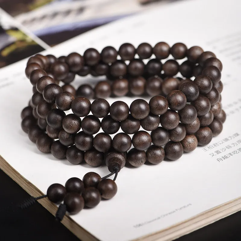 Traditional Chinese Brunei Agarwood 108 Mala Beads Bracelet Natural Scented Lucky Blessing Spiritual Meditation Feng Shui Good