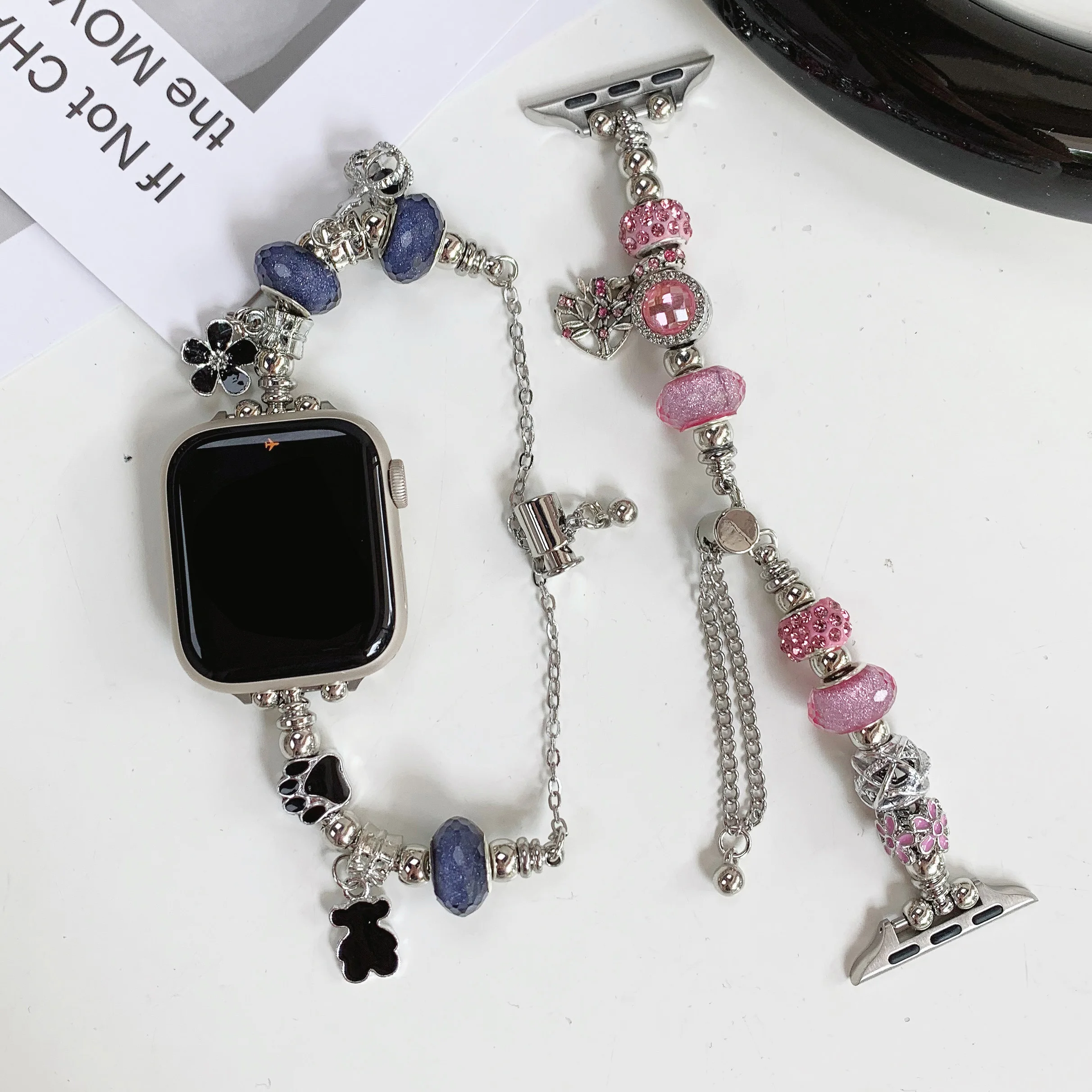 Single bead diamond bracelet suitable for Apple Watch 49 46 45 44 42 41 40 38 female strap suitable for iwatch S10 9 8 7 6 5 4 3