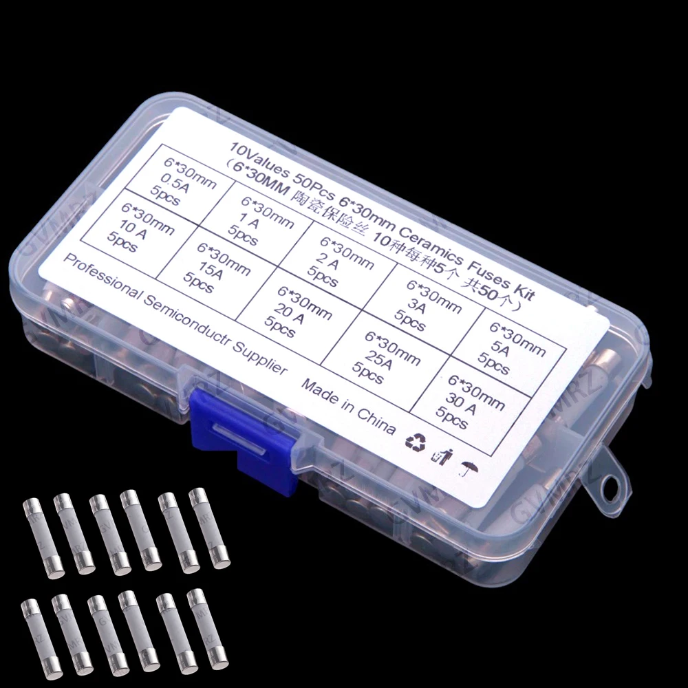 10Values 0.5A~30A 4A 5A 6A 10A 15A 20A ​​50PCS Ceramic Fuse Wire 6x30mm  2A Mixed Fuse Set 0.5A 1A 2A 3A 6x30
