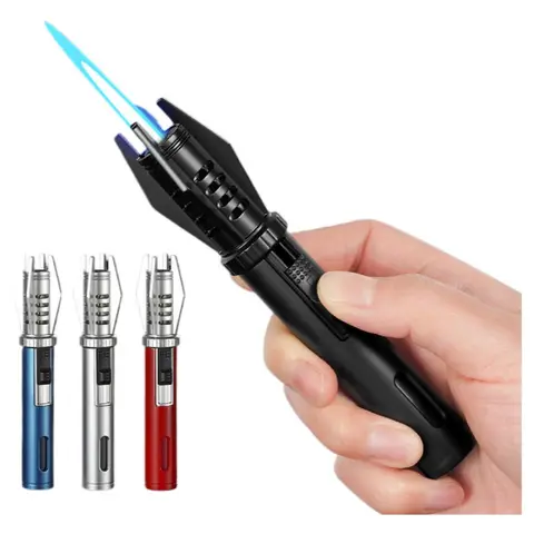 2pcs/Set Mini Metal Gas Lighter Windproof Torch Cigar Ignition Tool for Outdoor BBQ Smoking Gift Set without Gas