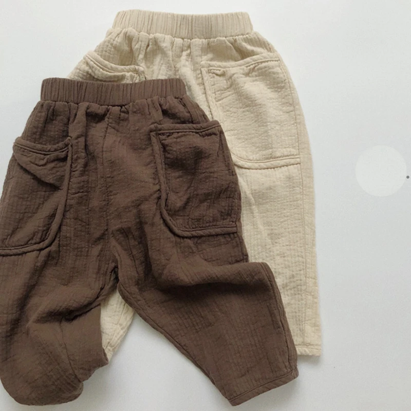 Children Cotton Linen Solid Color Pants Baby Boys Girls Pants Elastic Waist Trousers Spring Autumn 1-6Yrs Kids Casual Pant