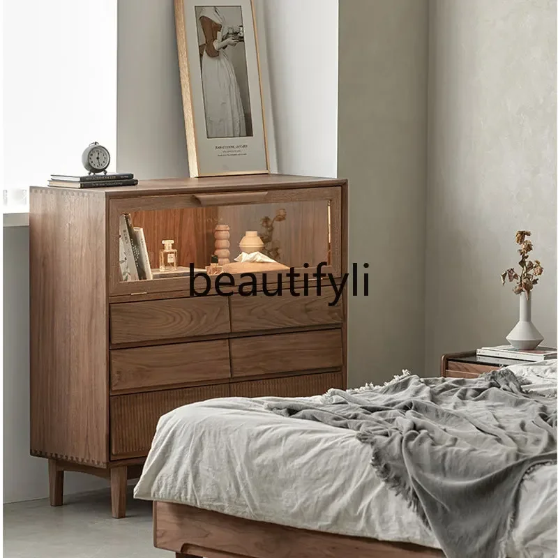 

32North American black walnut solid wood combination cherry wood floor-to-ceiling glass door storage locker