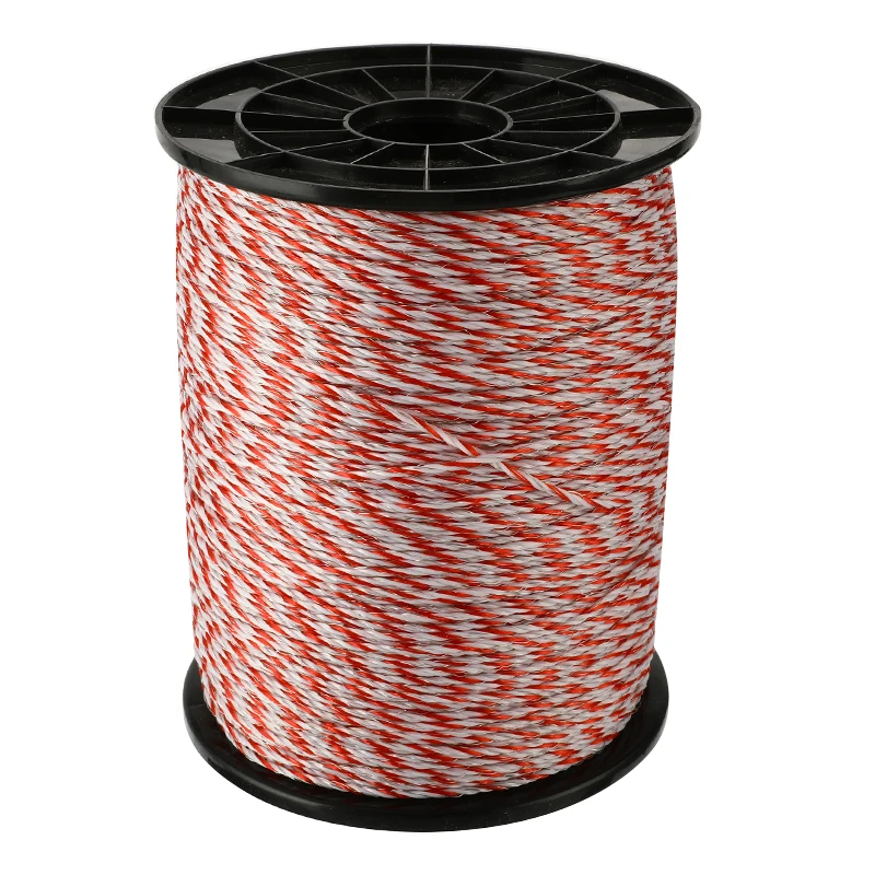 

500M Roll Electric Fence Rope Red White Polywire with Steel Poly Rope for Horse Animal Fencing Ultra Low Resistance Wire Hot