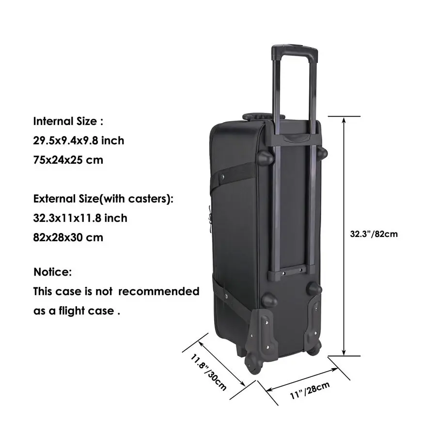 حقيبة عربة ستوديو بمقبض تلسكوبي 32.3 × 11 × 11.8 بوصة 82 × 28 × 30 سم، حقيبة كاميرا دوارة، حقيبة حمل بعجلات للضوء #2