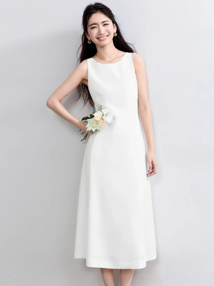 فستان Sentubila أنيق بدون أكمام للسيدات موضة 2025 برقبة دائرية وفتحة رقبة على شكل حرف v من الخلف فستان ميدي ملابس نسائية Q52LP8654 #1