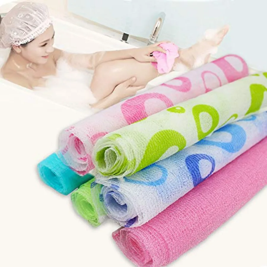 6枚入り 角質除去ナイロンバスクロス タオル 35インチ（90cm） 美肌ケアとマッサージ用 毎日の入浴ルーチンに最適