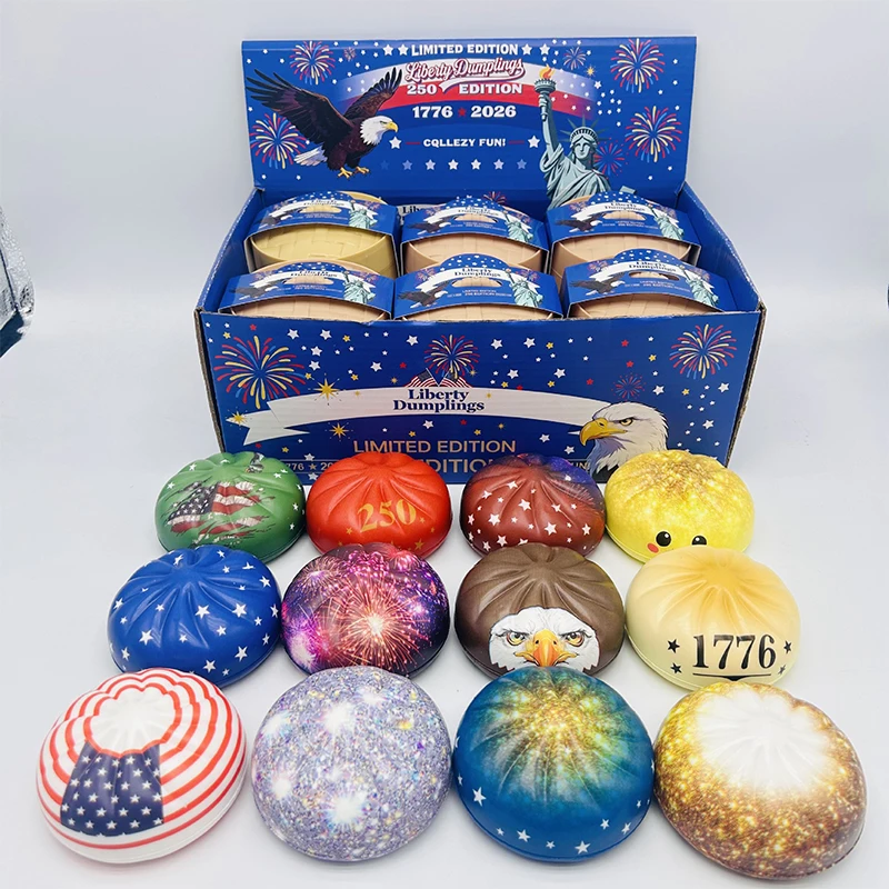 Patriotic Themed Bun Shaped Slow Rising Squishy With Steamer Stress Relief Squeeze Fidget Soft Slow Rebound Hand Sensory Bun