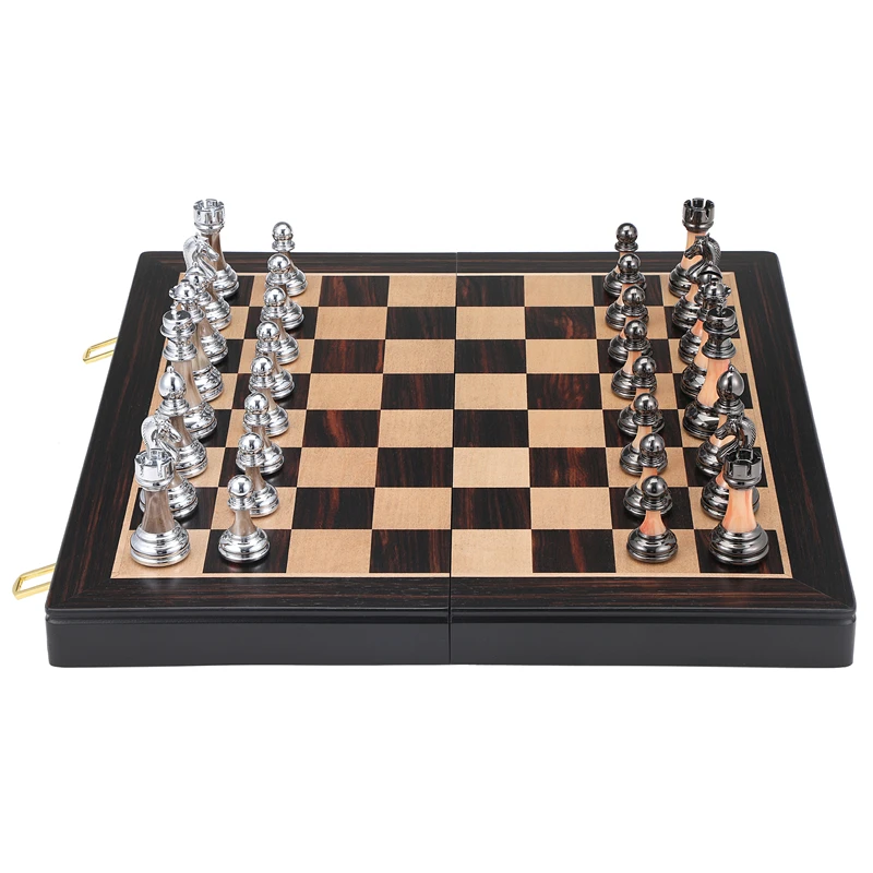 Chess Large chess set 45cm/ 17.7-inch wooden chessboard, high-end electroplated + acrylic chess king, 9cm/ 3.54-inch high