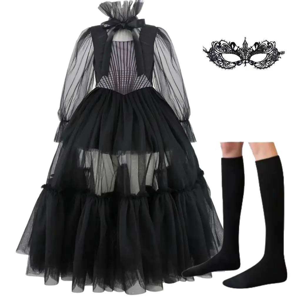Elegant Black Gothic Long Dresses Girl Family Party Halloween cosplay Carniva up graduation ball Girls party princess dres