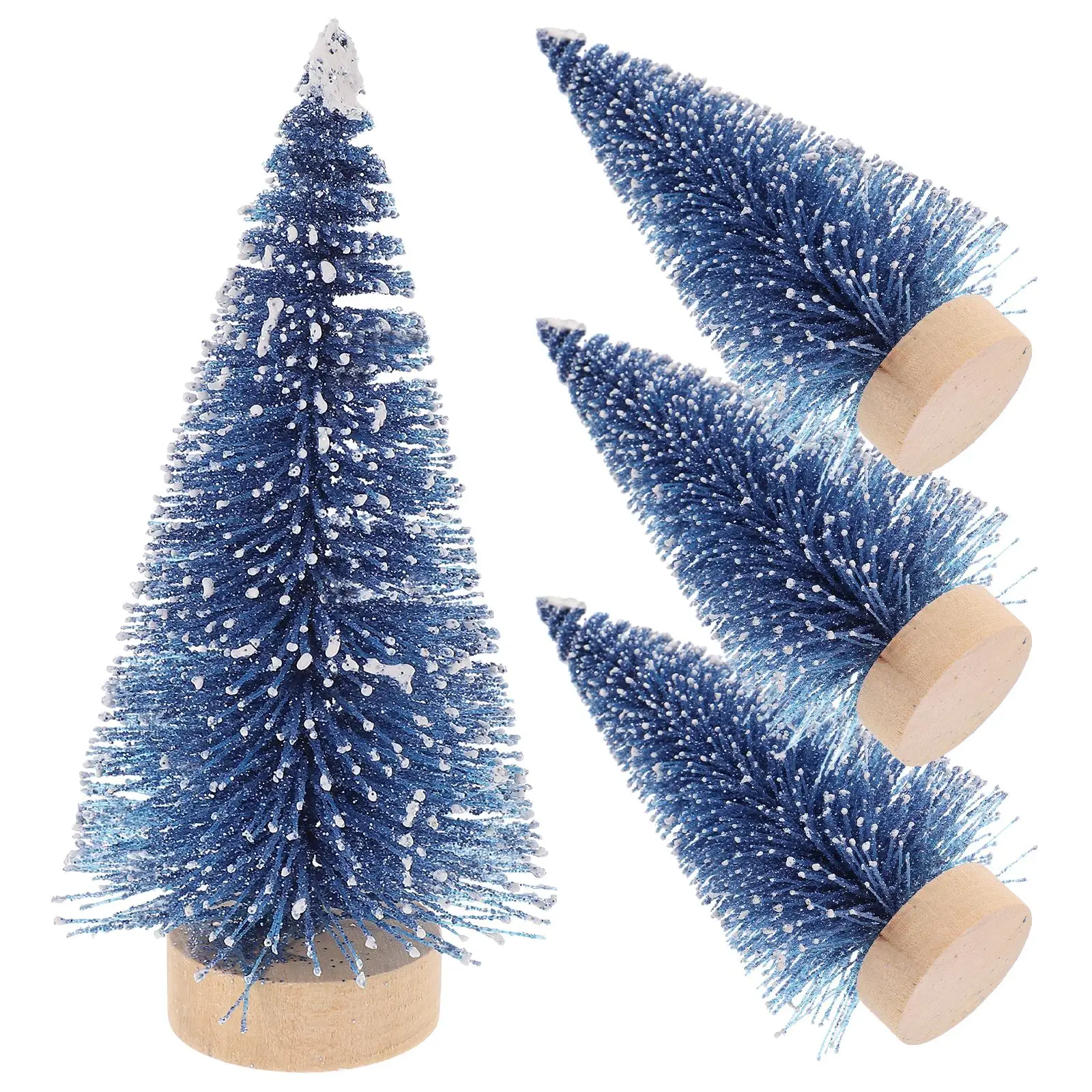 

4 Pcs Mini Cedar Christmas Tree PET Wood Blue Artificial Desk Bookshelf nament Festival Prop Non Wither Easy Care Xmas Decor