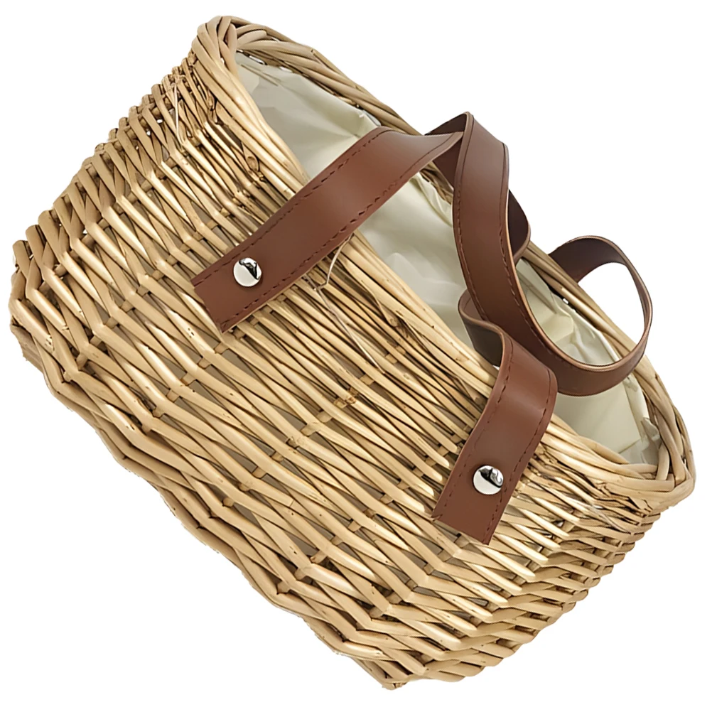 

Willow Jacquard Basket with Handle Wicker Straps Floral Hand-woven Baskets Flowers Multipurpose Decoration Small