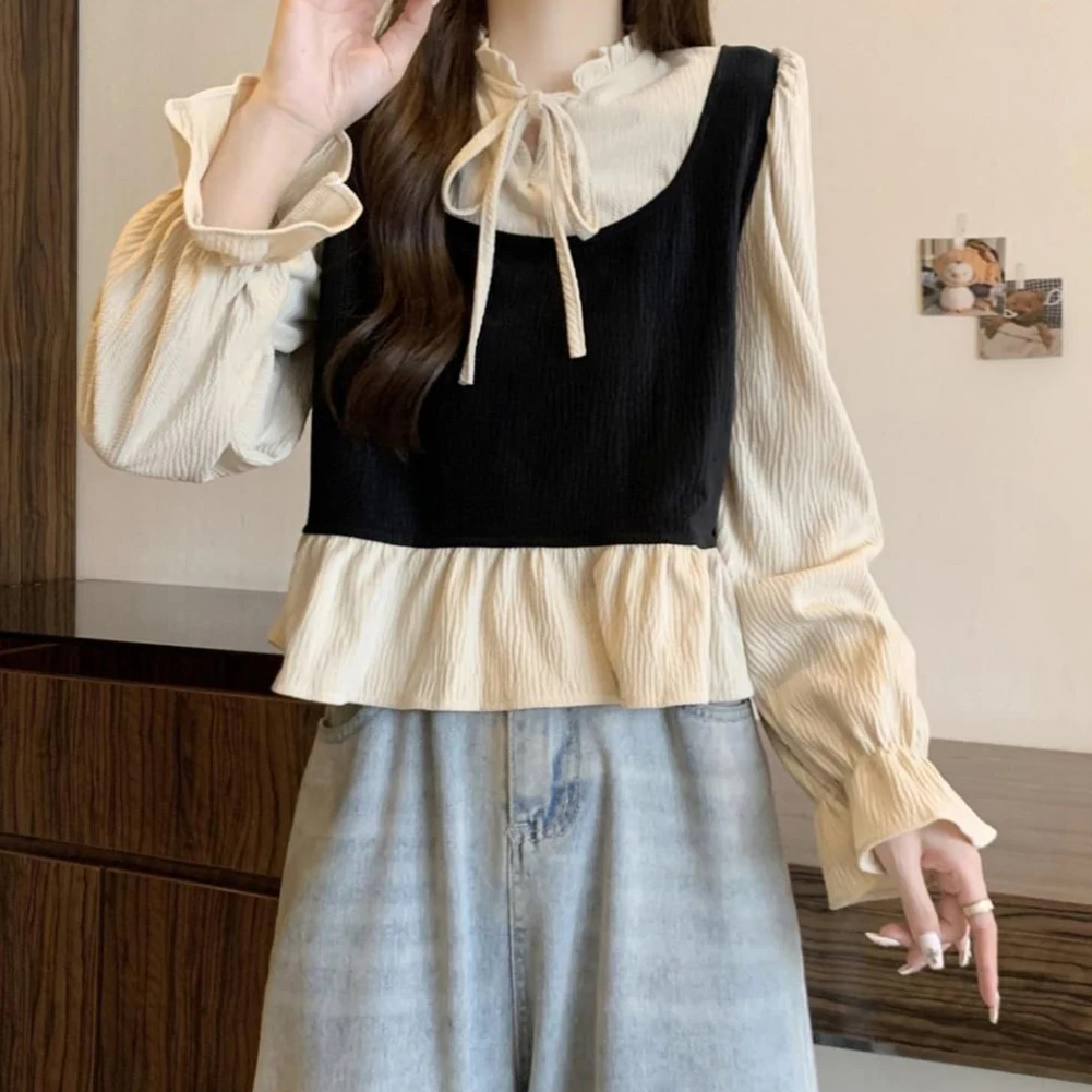 

Daily Fashion Black Retro Top 2025 Retro Fake Shirt Blouse Casual Wear Solid Color Pattern Suitable For Autumn