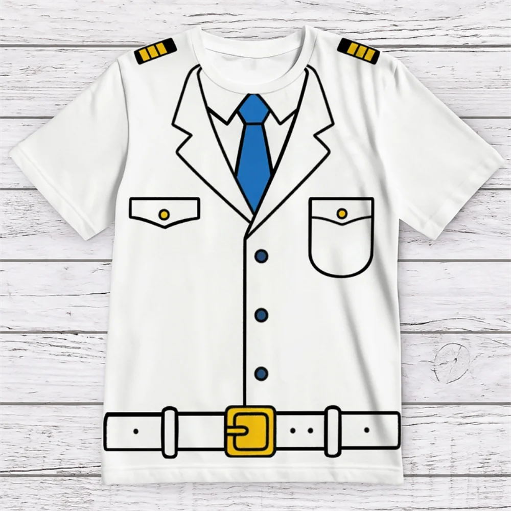 تي شيرت رجالي مثير للاهتمام برسومات زي طيار، تي شيرت صيفي أنيق مطبوع ثلاثي الأبعاد بأكمام قصيرة #6